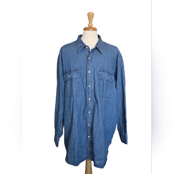 Dakota 3XLT Denim Button Up Shirt Blue 100% Cotton Long Sleeve Western Workwear - Picture 2 of 9